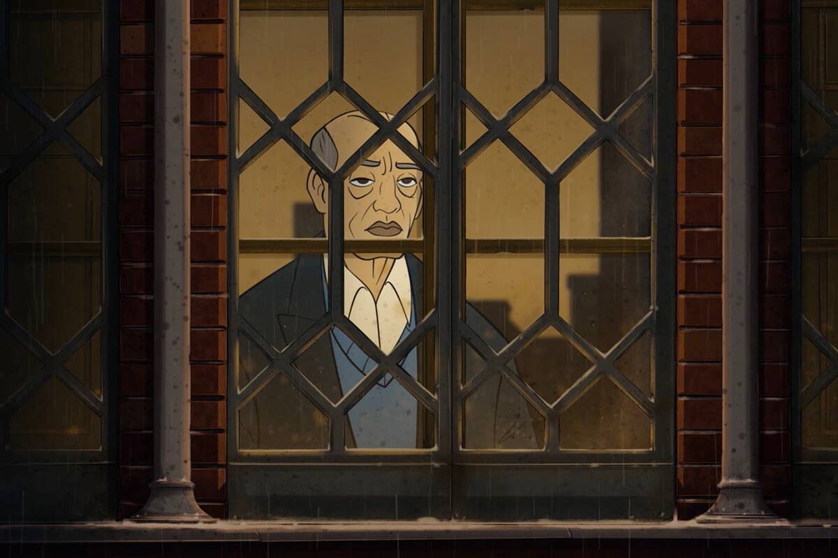 Luis Buñuel en el documental "Benito Pérez Buñuel" que contiene escenas animadas