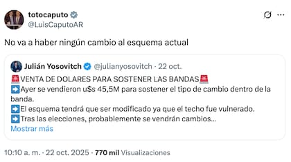 Luis Caputo en su cuenta de X: "No va a haber ningún cambio al esquema actual"