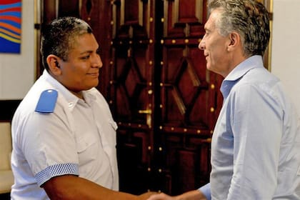 Luis Chocabar en una audiencia con el presidente Mauricio Macri
