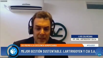 Luis Colmegna, de Lartirigoyen y Cía SA, que ganó en el rubro Mejor Gestión Sustentable y, además, el Oro de Excelencia Agropecuaria