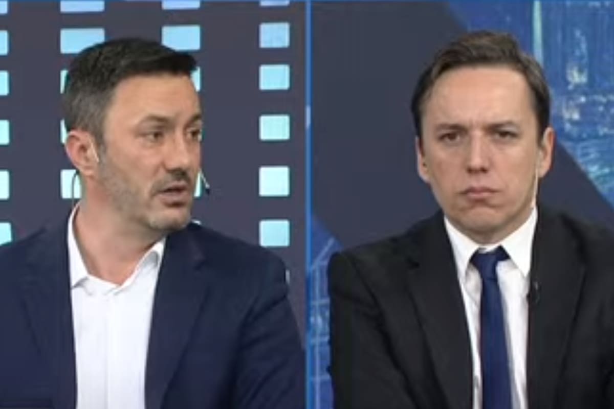 Luis Petri, candidato a vicepresidente de Juntos por el Cambio (JxC), en el piso de LN+ junto a José del Río y Pablo Rossi