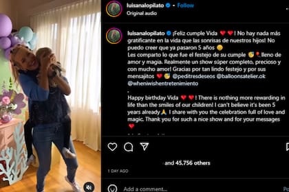 Luisana Lopilato festejó el cumpleaños de su hija en la Argentina (Captura Instagram @luisanalopilato)