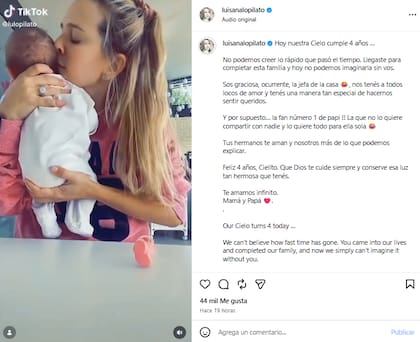 Luisana Lopilato le dedicó un dulce mensaje a su hija Cielo por su cumpleaños número cuatro (Foto: Instagram @luisanalopilato)