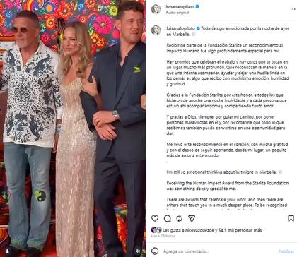 Luisana Lopilato recibió el premio al Impacto Humano en la gala creada por Antonio Banderas y Sandra García-Sanjuán (Foto: Instagram @luisanalopilato)