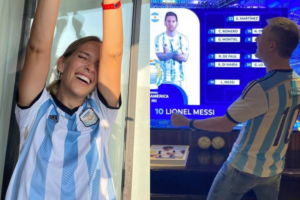 Luisana Lopilato y Adrian Suar festejando el triunfo de Argentina en la Copa América