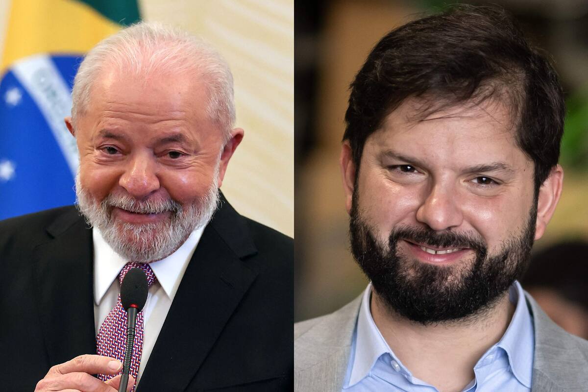 Lula da Silva, presidente de Brasil (izquierda) y Gabriel Boric, presidente de Chile (derecha). Fotos: AFP