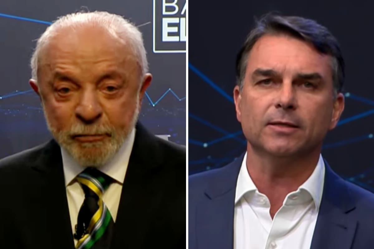 Lula da Silva y Flavio Bolsonaro durante el primer debate presidencial antes del balotaje