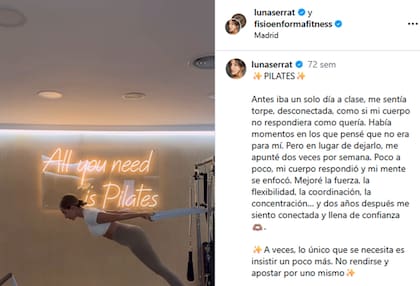 Luna Serrat decidió contar su historia con pilates a través de sus redes sociales