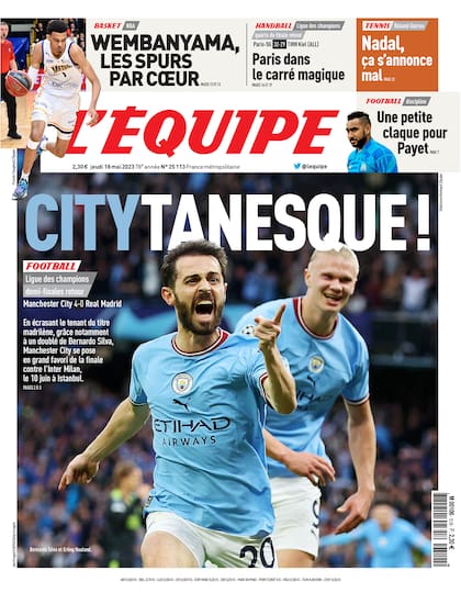 L´equipe
Tapa de la victoria del Manchester City al Real Madrid en la semifinal de la Champions League