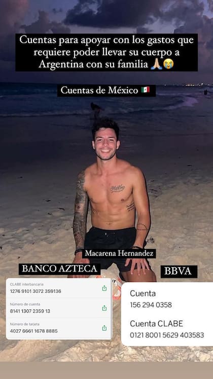 Macarena difundió, además, datos para colaborar con el traslado del cuerpo