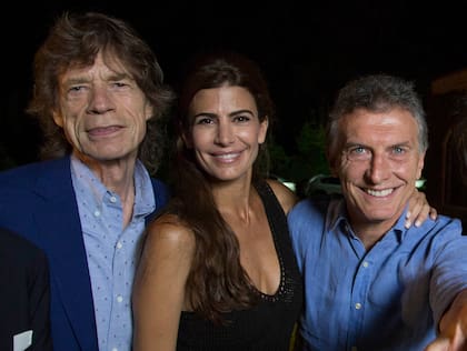 Macri junto a su mujer y Mick Jagger