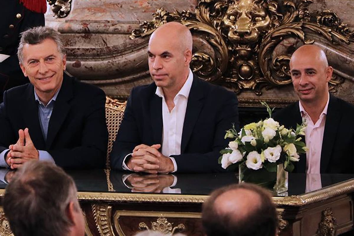 Macri, Larreta y Ocampo, durante un acto en la Casa Rosada