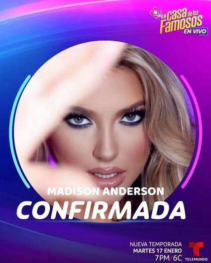 Madison Anderson forma parte de la tercera temporada de La casa de los famosos