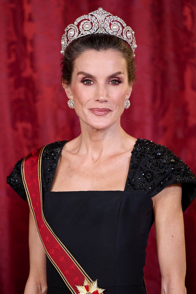 MADRID, SPAIN - NOVEMBER 26: Queen Letizia of Spain attends a dinner gala at the Royal Palace on November 26, 2025 in Madrid, Spain. (Photo by Carlos Alvarez/Getty Images)