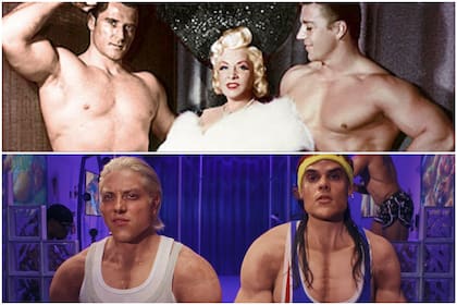 Mae West con sus chicos musculados y Paco Amoroso y CA7RIEL con sus músculos prestados