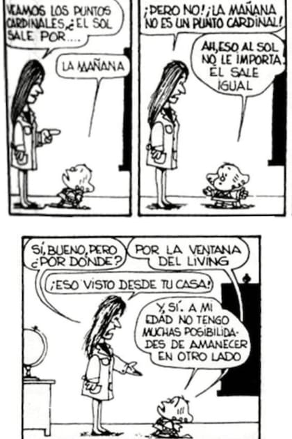 Libertad es un personaje que apareció tardíamente en la tira. Quino la dibujó pequeña y con ese nombre no por nada... Es muy curiosa y tiene grandes salidas.