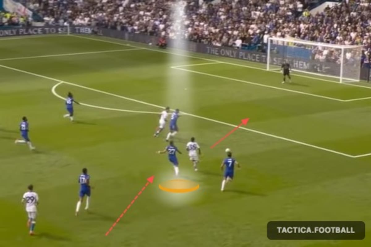 Malo Gusto persigue a Malick Yalcouyé, el 35 de Brighton, en la acción que terminará en el primer descuento, el 1-3 ante Chelsea