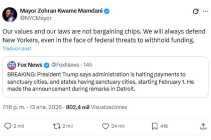 Mamdani aseguró que defenderá a los neoyorquinos ante la advertencia de Trump