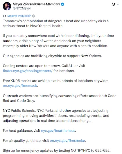 Mamdani emite recomendaciones tras las alertas en la ciudad de Nueva York