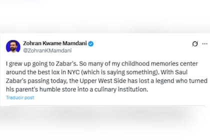 Mamdani lamentó el fallecimiento del propietario de Zabar's en Nueva York