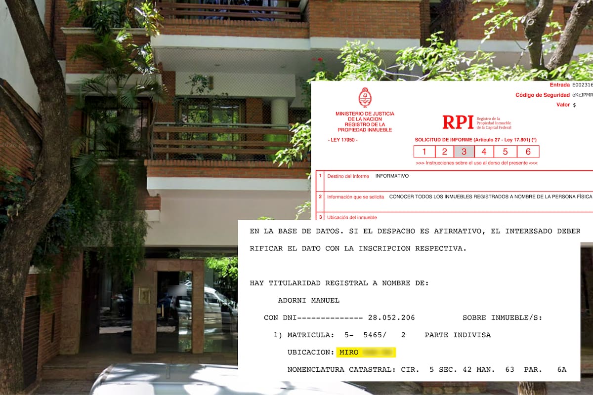 Manuel Adorni compró el departamento de la calle Miró en noviembre de 2025, según un informe del Registro de la Propiedad Inmueble de la Capital Federal