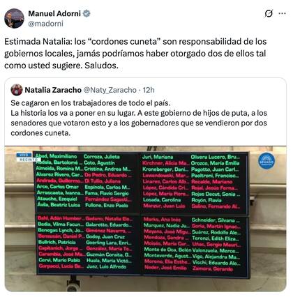 Manuel Adorni desestimó las acusaciones de la diputada con un mensaje sobre las obras de cordón cuneta (X, Manuel Adorni)