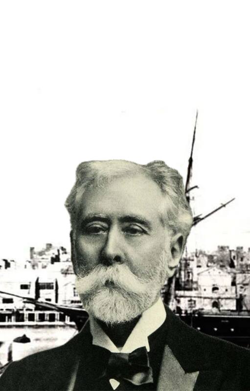 Manuel Quintana y el barco HMS Beacon, que se apostó en las costas de Rosario durante la disputa.