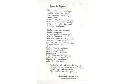 Manuscrito de "Como la cigarra" que conserva la Fundación MEW