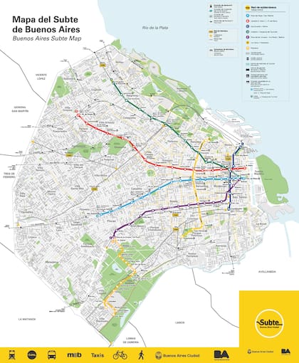Mapa actual del subte de la Ciudad, donde se observa un claro sesgo centralizador, y barrios aislados.