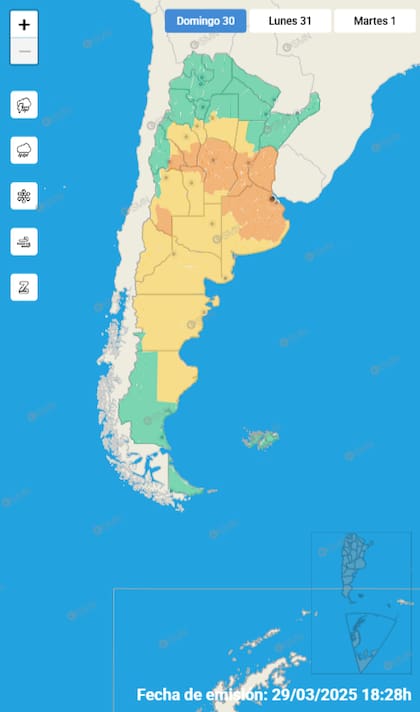 Mapa alertas SMN para este 30 de marzo.