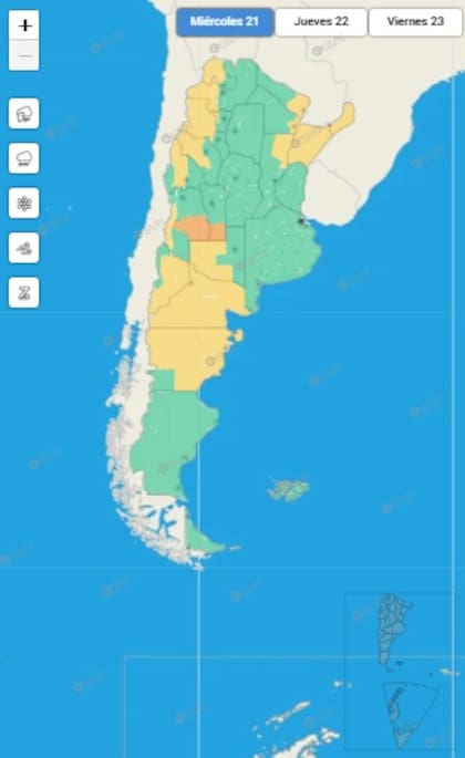 Mapa de alertas para este miércoles