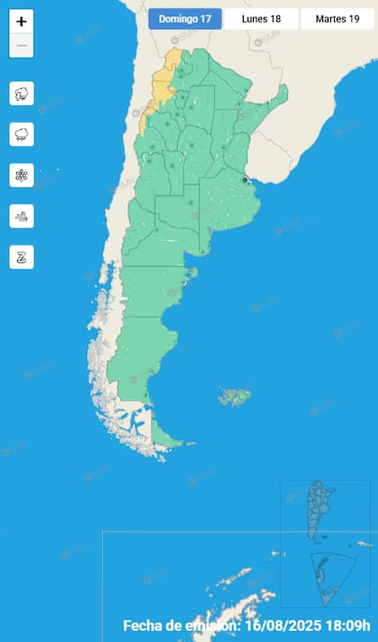 Mapa de alertas para este domingo 17 de agosto