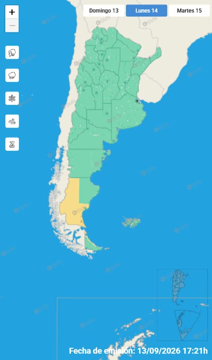 Mapa de alertas para este lunes 14 de septiembre