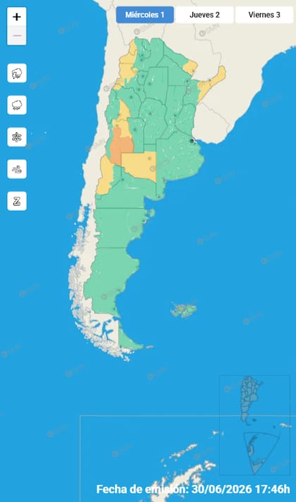 Mapa de alertas para este miércoles 1 de junio