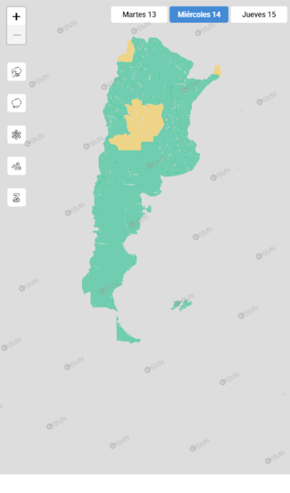Mapa de alertas para este miércoles 14 de octubre