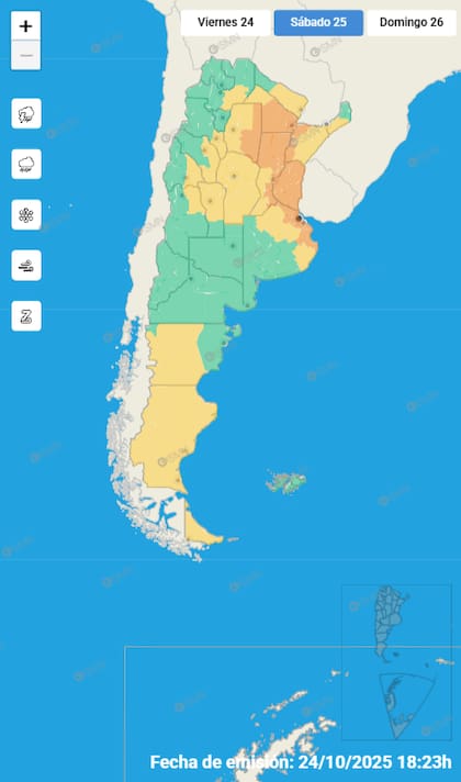 Mapa de alertas para este sábado 25 de octubre
