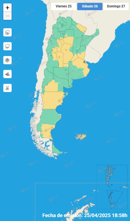 Mapa de alertas para este sábado 26 de abril