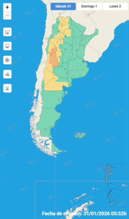 Mapa de alertas para este sábado 31 de enero.