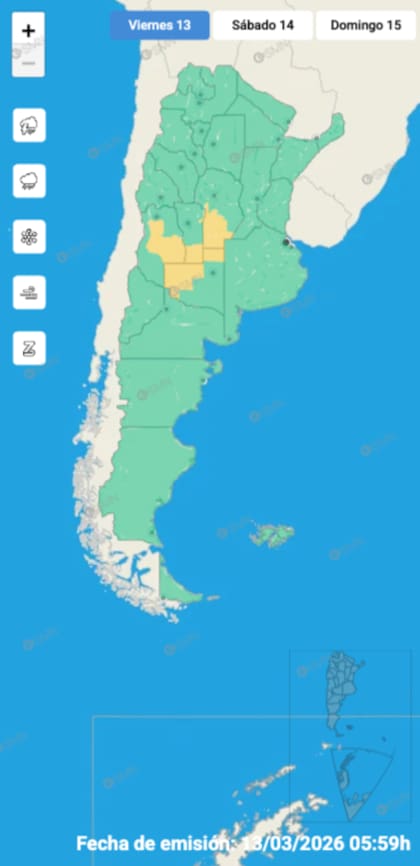 Mapa de alertas para este viernes 13 de marzo.