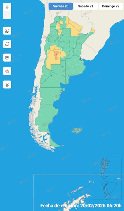 Mapa de alertas para este Viernes 20 de Febrero.