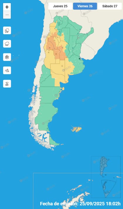Mapa de alertas para este viernes 26 de septiembre