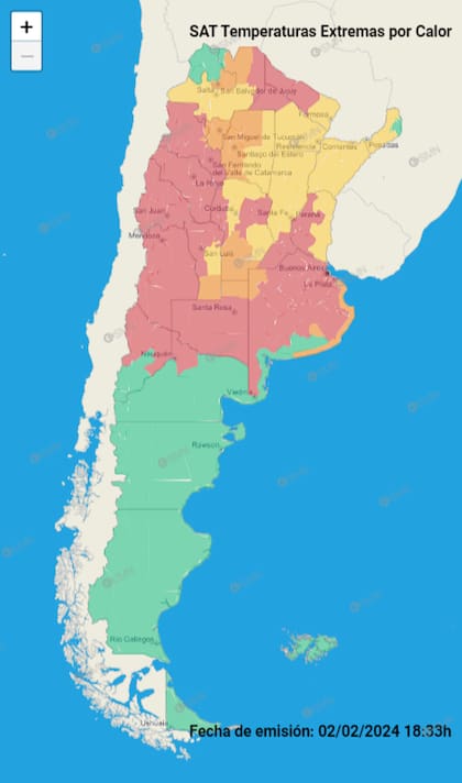 Mapa de alertas por calor para el sábado