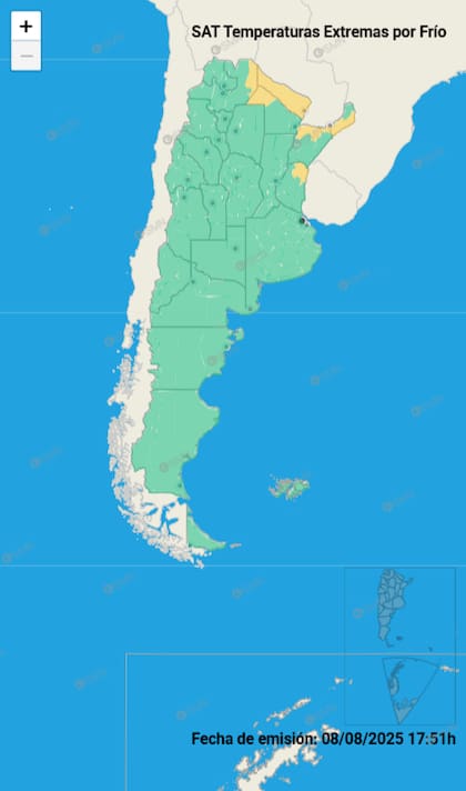 Mapa de alertas por frío extremo.
