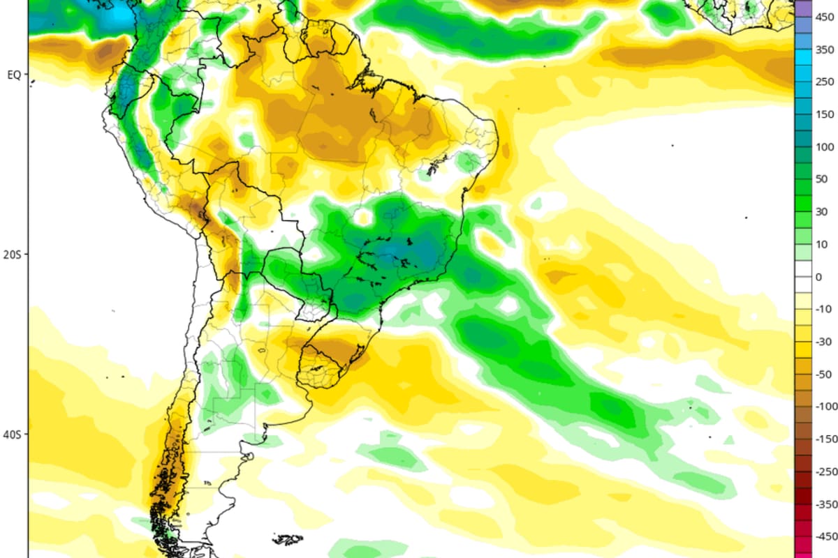 Mapa de anomalías de precipitación acumulada para noviembre generado por el modelo climático CFSv2 (Climate Forecast System, versión 2)