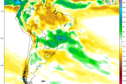 Mapa de anomalías de precipitación acumulada para noviembre generado por el modelo climático CFSv2 (Climate Forecast System, versión 2)
