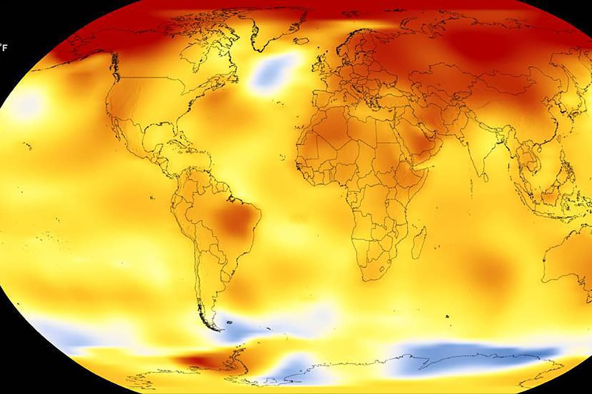 Mapa de calor que, a modo de ejemplo, en 2020 mostró las regiones del planeta con mayor calentamiento y las que tuvieron menos