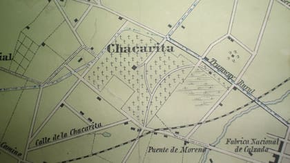 Mapa de Chacarita en la época en que se proyectó el cementerio.