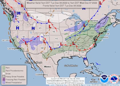 Mapa de condiciones del tiempo en Estados Unidos para este 6 de diciembre
