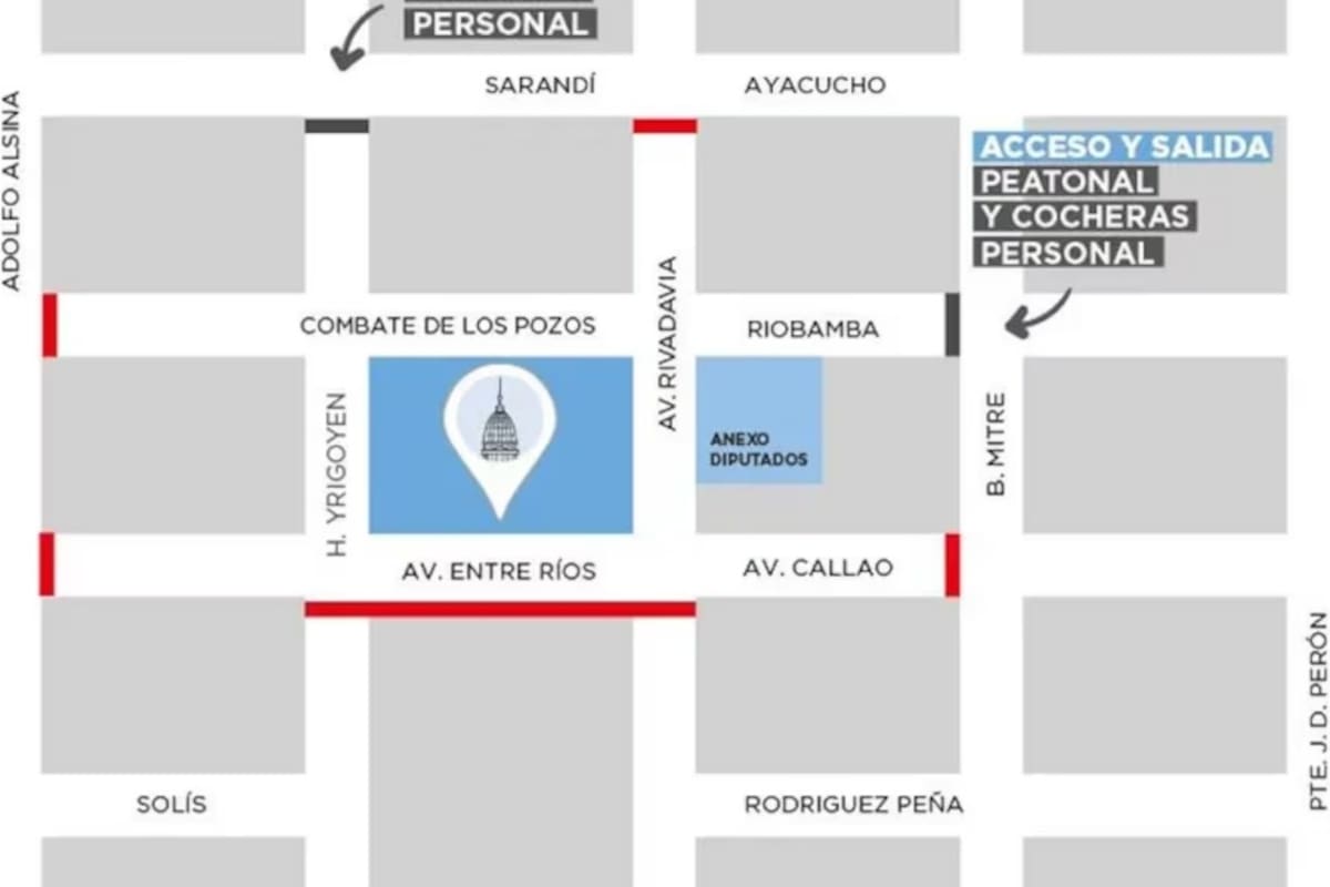 Mapa de cortes en las inmediaciones de la Ciudad por la presentación de Adorni