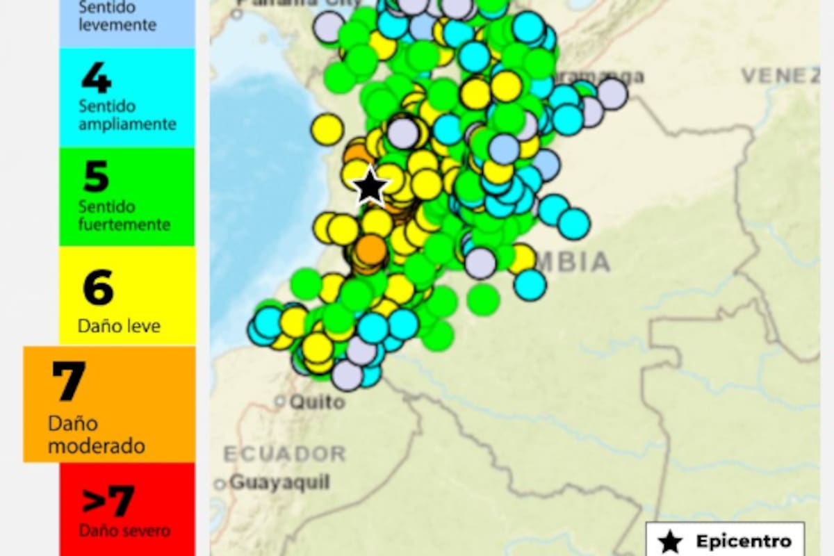 Mapa de intensidades del Servicio Geológico Colombiano